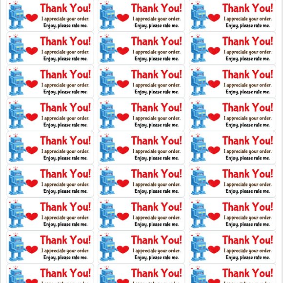 Robot Thank You Stickers Labels Valentine's Day - Picture 2 of 2